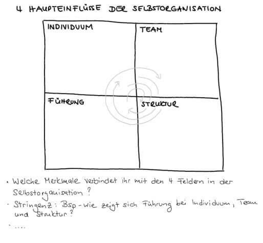 Vier-Felder Matrix mit Haupteinflüssen der Selbstorganisation